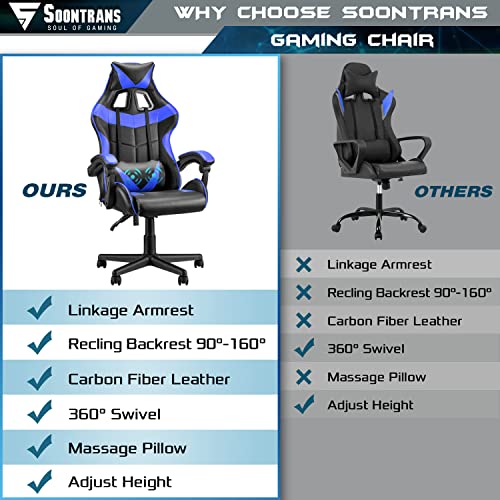 Ergonomic Blue Gaming Chair with Massage