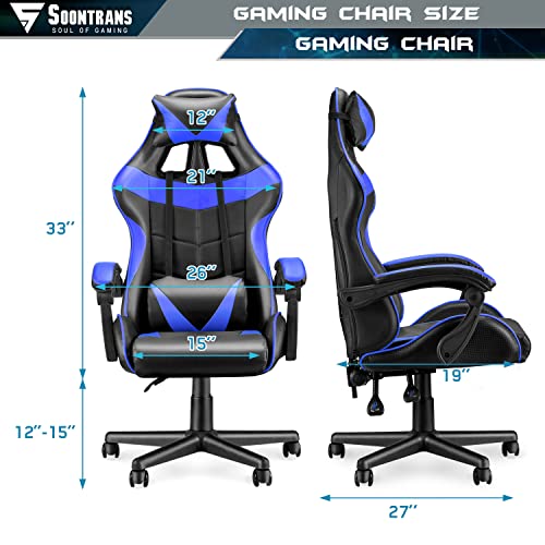 Ergonomic Blue Gaming Chair with Massage