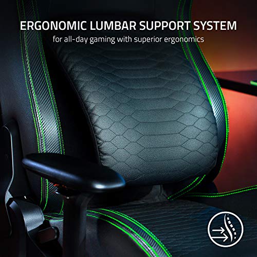 Razer Iskur Gaming Chair: Ergonomic Lumbar Support System - Multi-Layered Synthetic Leather - High Density Foam Cushions - Engineered to Carry - Memory Foam Head Cushion - Black/Green