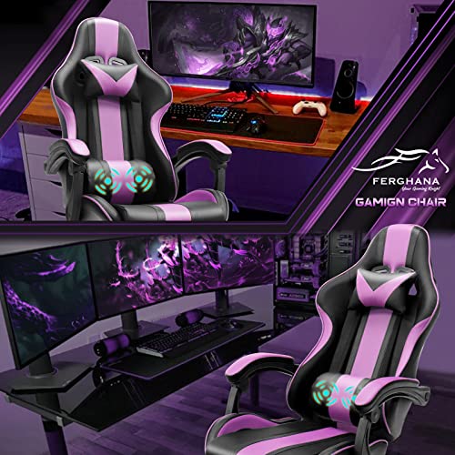 Ferghana Purple Gaming Chairs with Footrest for Adult, Teens, Ergonomic Gamer Chair,Office Computer Gaming Chairs,E-Sports Racing Game Chair with Lumbar Pillow and Headrest