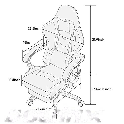 Dowinx Gaming Chair Ergonomic Office Recliner for Computer with Massage Lumbar Support, Racing Style Armchair PU Leather E-Sports Gamer Chairs with Retractable Footrest (Black&Gray)