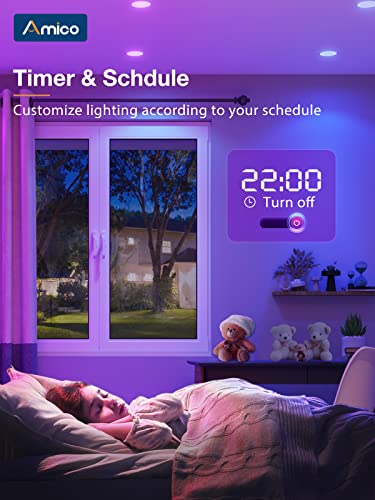 Amico 12 Pack 6 Inch Smart LED Recessed Ceiling Lighting, RGBCW Color Changing WiFi Downlight with Junction Box, Slim Canless Lights, 12W=110W 1100LM, Works with Alexa & Google Assistant, APP Control