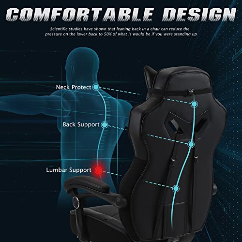 Gaming Chairs for Adults, Recliner Computer Chair with Footrest, Ergonomic PC Gaming Chair with Massage, High Back Desk Chair for Gaming, Big and Tall Gamer Chair, Large Computer Gaming Chair (Black)