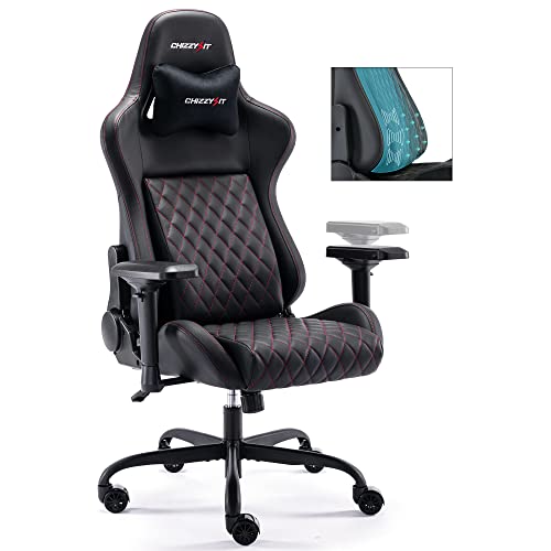 Computer Gaming Chair Office Chair, Ergonomic Gaming Chair with Built-in Airbag Lumbar Support & 4D Armrests & Magnetic Headrest, Adjustable Height & Reclining High Back Gamer Chairs for Adults