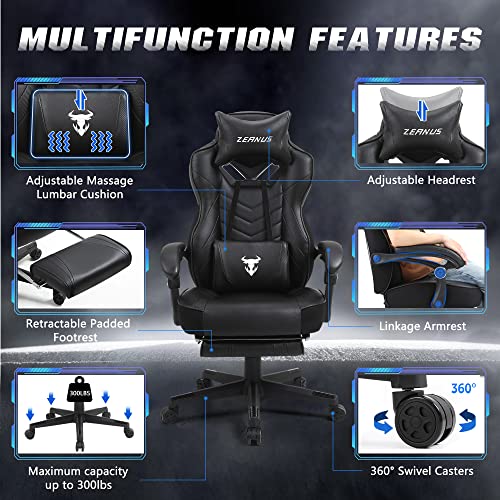Gaming Chairs for Adults, Recliner Computer Chair with Footrest, Ergonomic PC Gaming Chair with Massage, High Back Desk Chair for Gaming, Big and Tall Gamer Chair, Large Computer Gaming Chair (Black)