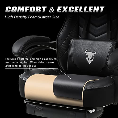 Gaming Chairs for Adults, Recliner Computer Chair with Footrest, Ergonomic PC Gaming Chair with Massage, High Back Desk Chair for Gaming, Big and Tall Gamer Chair, Large Computer Gaming Chair (Black)