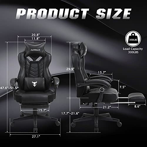 Gaming Chairs for Adults, Recliner Computer Chair with Footrest, Ergonomic PC Gaming Chair with Massage, High Back Desk Chair for Gaming, Big and Tall Gamer Chair, Large Computer Gaming Chair (Black)