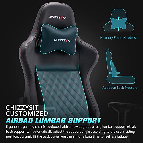 Computer Gaming Chair Office Chair, Ergonomic Gaming Chair with Built-in Airbag Lumbar Support & 4D Armrests & Magnetic Headrest, Adjustable Height & Reclining High Back Gamer Chairs for Adults