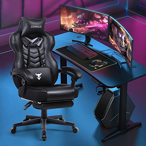 Gaming Chairs for Adults, Recliner Computer Chair with Footrest, Ergonomic PC Gaming Chair with Massage, High Back Desk Chair for Gaming, Big and Tall Gamer Chair, Large Computer Gaming Chair (Black)