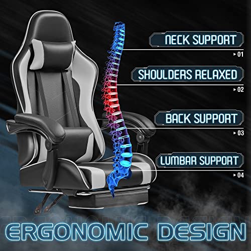 White Homall Gaming Chair with Footrest and Massage