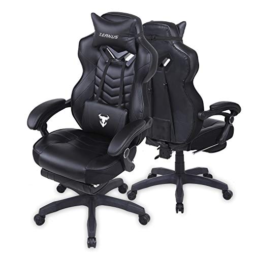 Gaming Chairs for Adults, Recliner Computer Chair with Footrest, Ergonomic PC Gaming Chair with Massage, High Back Desk Chair for Gaming, Big and Tall Gamer Chair, Large Computer Gaming Chair (Black)