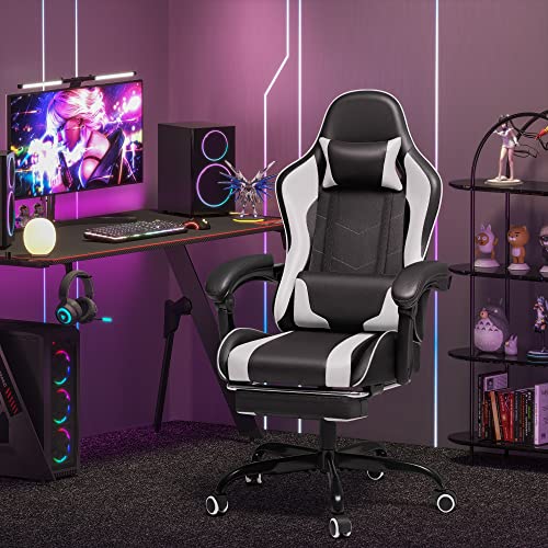 White Homall Gaming Chair with Footrest and Massage