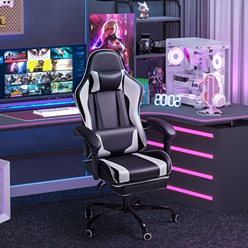White Homall Gaming Chair with Footrest and Massage