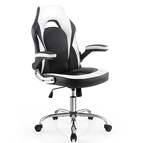 Gaming Chair, Racing Style Bonded Leather Gamer Chair, Ergonomic Office Chair Computer Desk Executive Chair with Adjustable Height and Flip-Up Arms, Gaming Chair for Adults Teens Kids Men Women