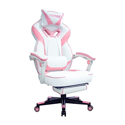 Oversized Pink Gaming Chair with Footrest for Adults