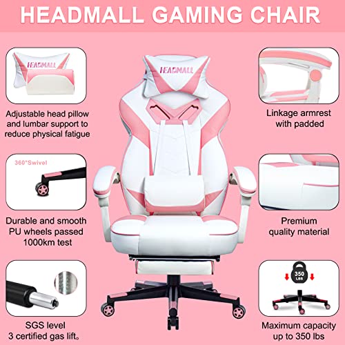 Oversized Pink Gaming Chair with Footrest for Adults