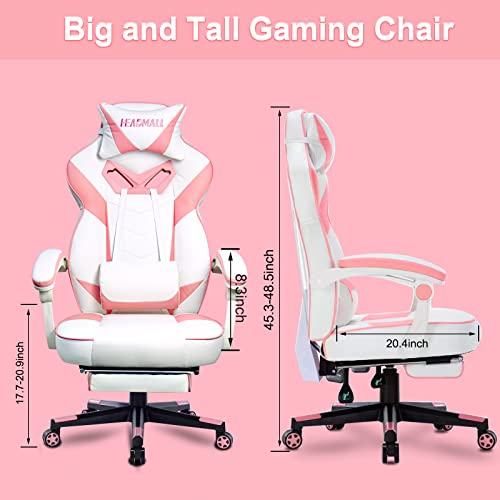 Oversized Pink Gaming Chair with Footrest for Adults