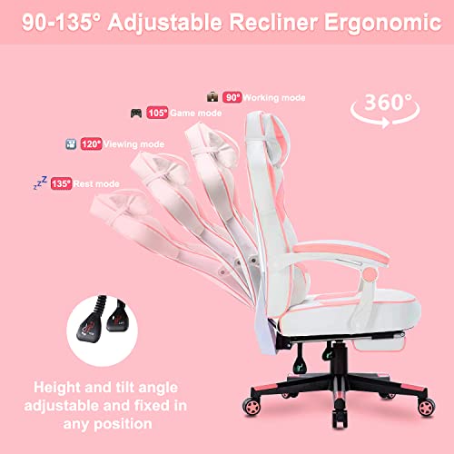 Oversized Pink Gaming Chair with Footrest for Adults