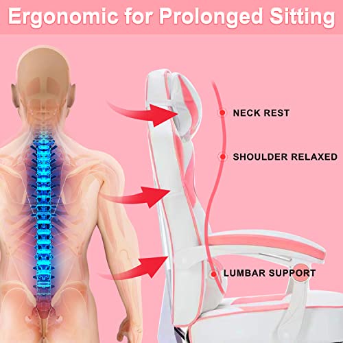 Oversized Pink Gaming Chair with Footrest for Adults