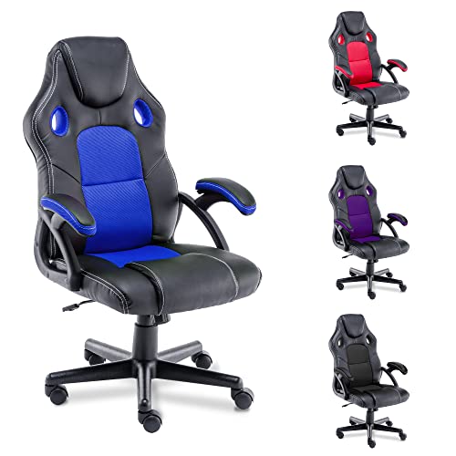 Blue Racing Style Gaming Chair with Lumbar Support