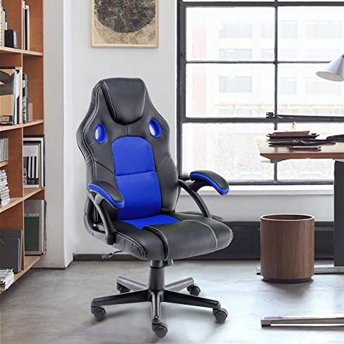 Blue Racing Style Gaming Chair with Lumbar Support