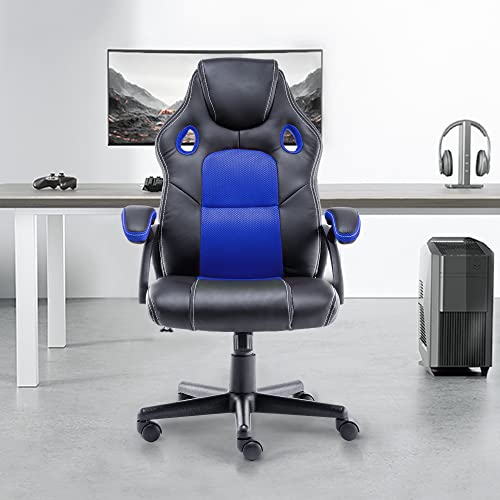 Blue Racing Style Gaming Chair with Lumbar Support