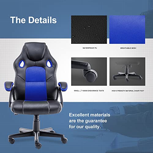 Blue Racing Style Gaming Chair with Lumbar Support