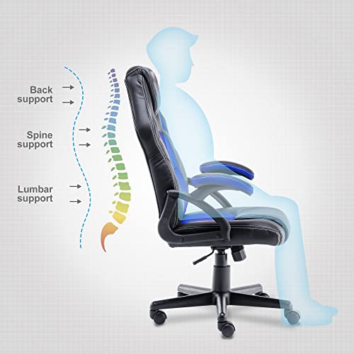 Blue Racing Style Gaming Chair with Lumbar Support