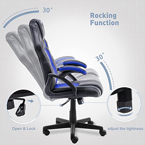 Blue Racing Style Gaming Chair with Lumbar Support