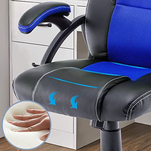 Blue Racing Style Gaming Chair with Lumbar Support