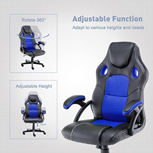 Blue Racing Style Gaming Chair with Lumbar Support