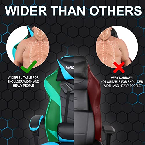 HEADMALL Gaming Chair with Footrest, Office Chair with Lumbar Support and Headrest Height Adjustable Gamer Chair with 360°-Swivel Seat - Black Ocean Blue