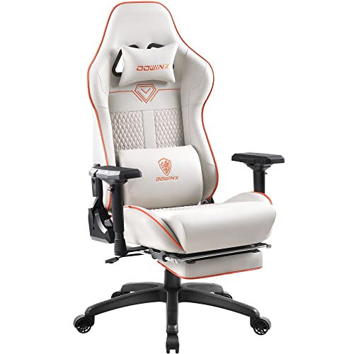 White Quilted Gaming Chair with Massage & Footrest