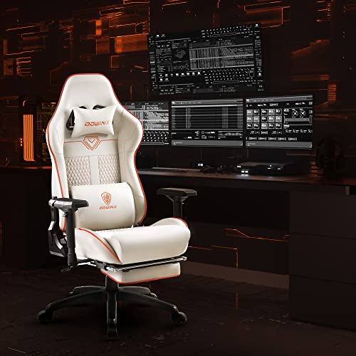 White Quilted Gaming Chair with Massage & Footrest