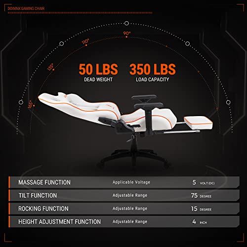 White Quilted Gaming Chair with Massage & Footrest