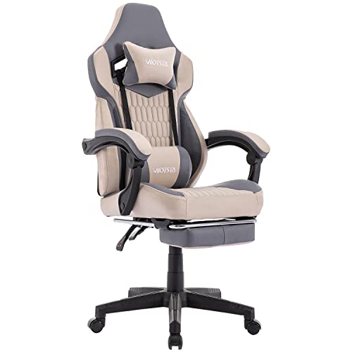 Grey Racing Style Gaming Chair with Footrest