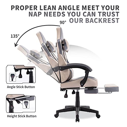 Grey Racing Style Gaming Chair with Footrest