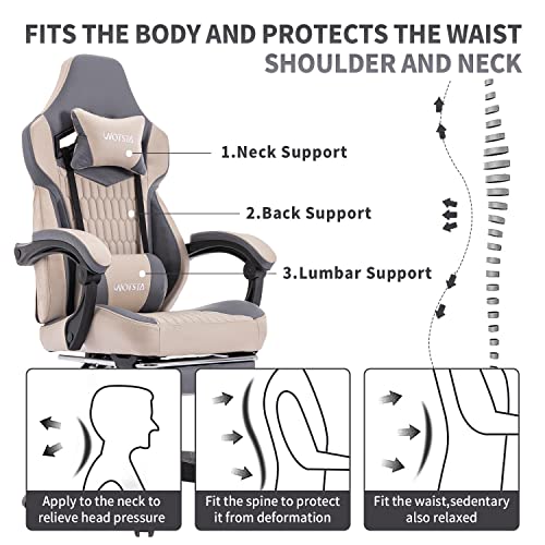 Grey Racing Style Gaming Chair with Footrest