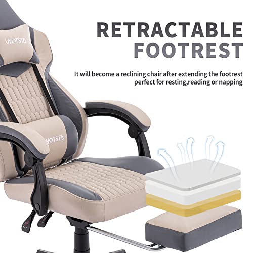 Grey Racing Style Gaming Chair with Footrest