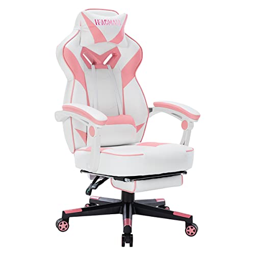 Pink Ergonomic Gaming Chair with Footrest for Women