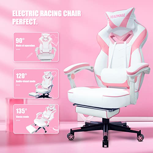 Pink Ergonomic Gaming Chair with Footrest for Women