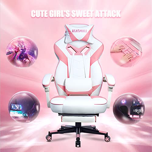 Pink Ergonomic Gaming Chair with Footrest for Women