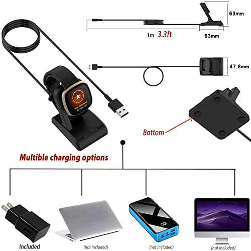 Fitbit Versa 4 Health and Fitness Smart Watch (Black/Graphite) with Built-in GPS, 6 Day Battery Life, S & L Bands, Bundle with 3.3foot Charge Cable, Wall Adapter, Screen Protectors & PremGear Cloth