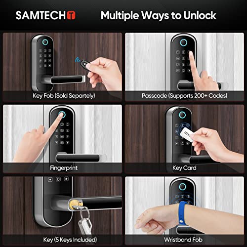 samtechT Smart Lock, Keyless Entry Door Lock, Fingerprint Door Lock, Smart Door Lock with Handle, Digital Door Lock, Smart Lock for Front Door, Bluetooth Electronic Door Lock (Powered by Sifely)