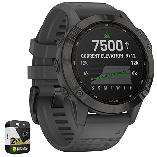 Garmin 010-02410-10 Fenix 6 Pro Solar Multisport GPS Smartwatch Black with Slate Gray Band Bundle with Premium 2 YR CPS Enhanced Protection Pack