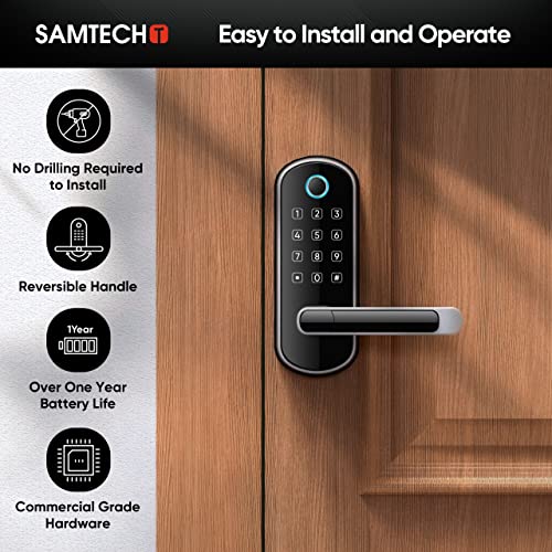 samtechT Smart Lock, Keyless Entry Door Lock, Fingerprint Door Lock, Smart Door Lock with Handle, Digital Door Lock, Smart Lock for Front Door, Bluetooth Electronic Door Lock (Powered by Sifely)
