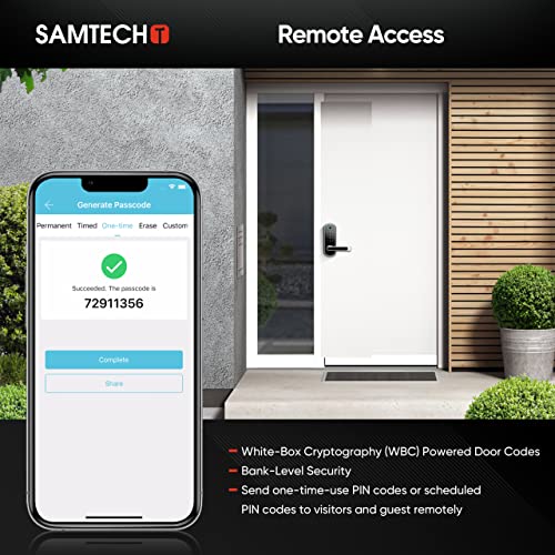 samtechT Smart Lock, Keyless Entry Door Lock, Fingerprint Door Lock, Smart Door Lock with Handle, Digital Door Lock, Smart Lock for Front Door, Bluetooth Electronic Door Lock (Powered by Sifely)