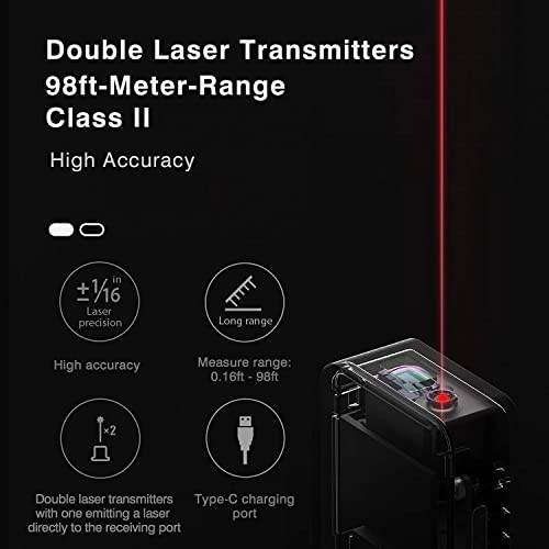 APEXFORGE iRing Laser Measurement Tool with Bluetooth, Mini Size, Minimalist Design, Type-C Rechargeable, Unlimited Data Storage, OLED Low-Power Display, 98ft, ±1/16-inch, Ft/in/M Units