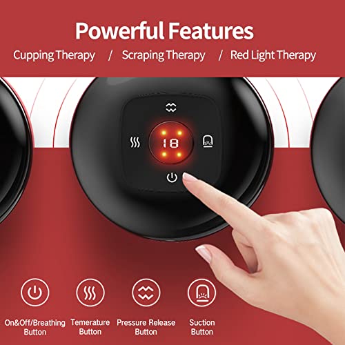 WeSeW 3 in 1 Cupping Therapy Set with 12 Level Suction & Temperature, Dynamic Gua Sha Massage Tool for Cellulite Reduction with Infrared Heat Rechargeable Back Massager Cellulite Massager