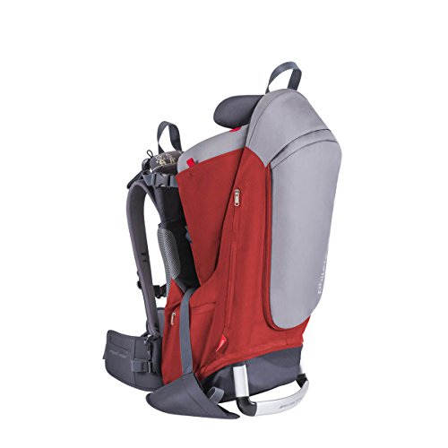 phil&teds Escape Child Carrier Frame Backpack, Red – Height Adjustable Body-Tech Harness - Articulating Dual Core Waist Belt – Includes Hood, Daypack, Change Mat – 30L Storage – 2 Year Guarantee